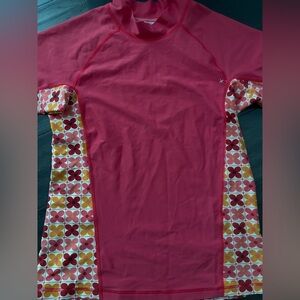Patagonia Pink and Red Floral Rashguard Swim Top Kids Outdoor Size XL